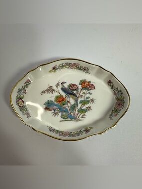 Vintage WEDGWOOD Bone China England KUTANI CRANE Oval Pin Trinket Dish Tray